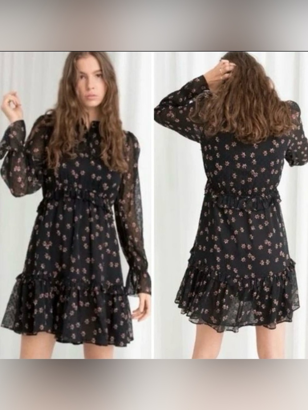 & Other Stories Paris Atelier Floral Sheer Mini Dress Sz 10 Whimsigoth Festival